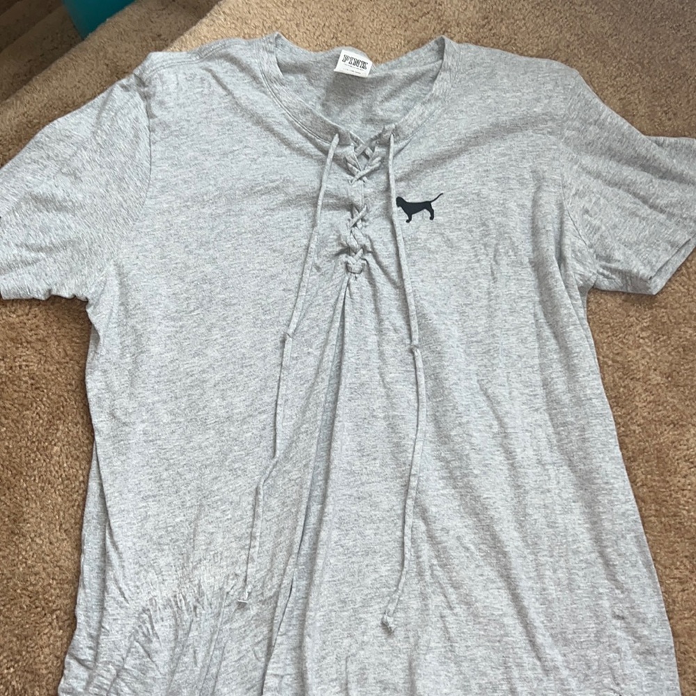 PINK Gray Lace Up tshirt